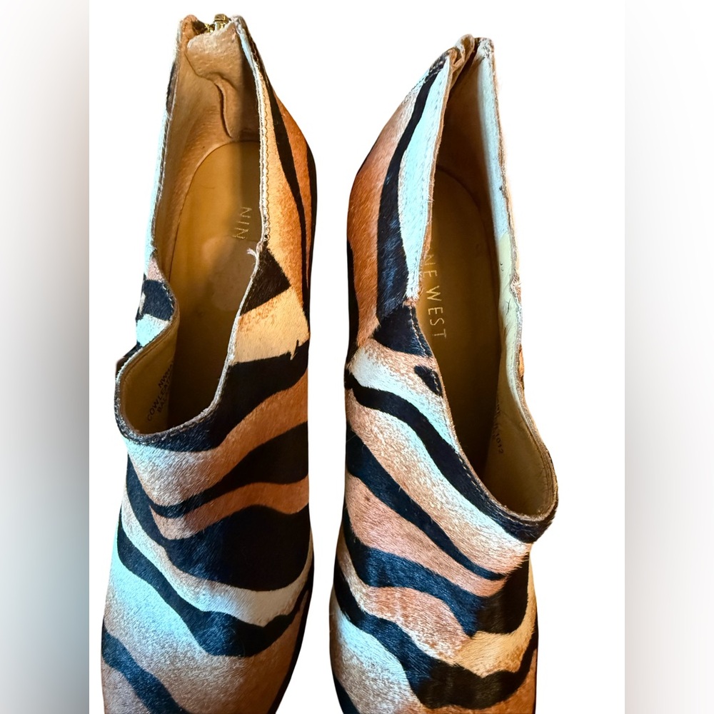 Nine West Preowned Sz 6.5 Tiger Print Leather Cowhide Stiletto Heels (SH047) - Picture 4 of 11